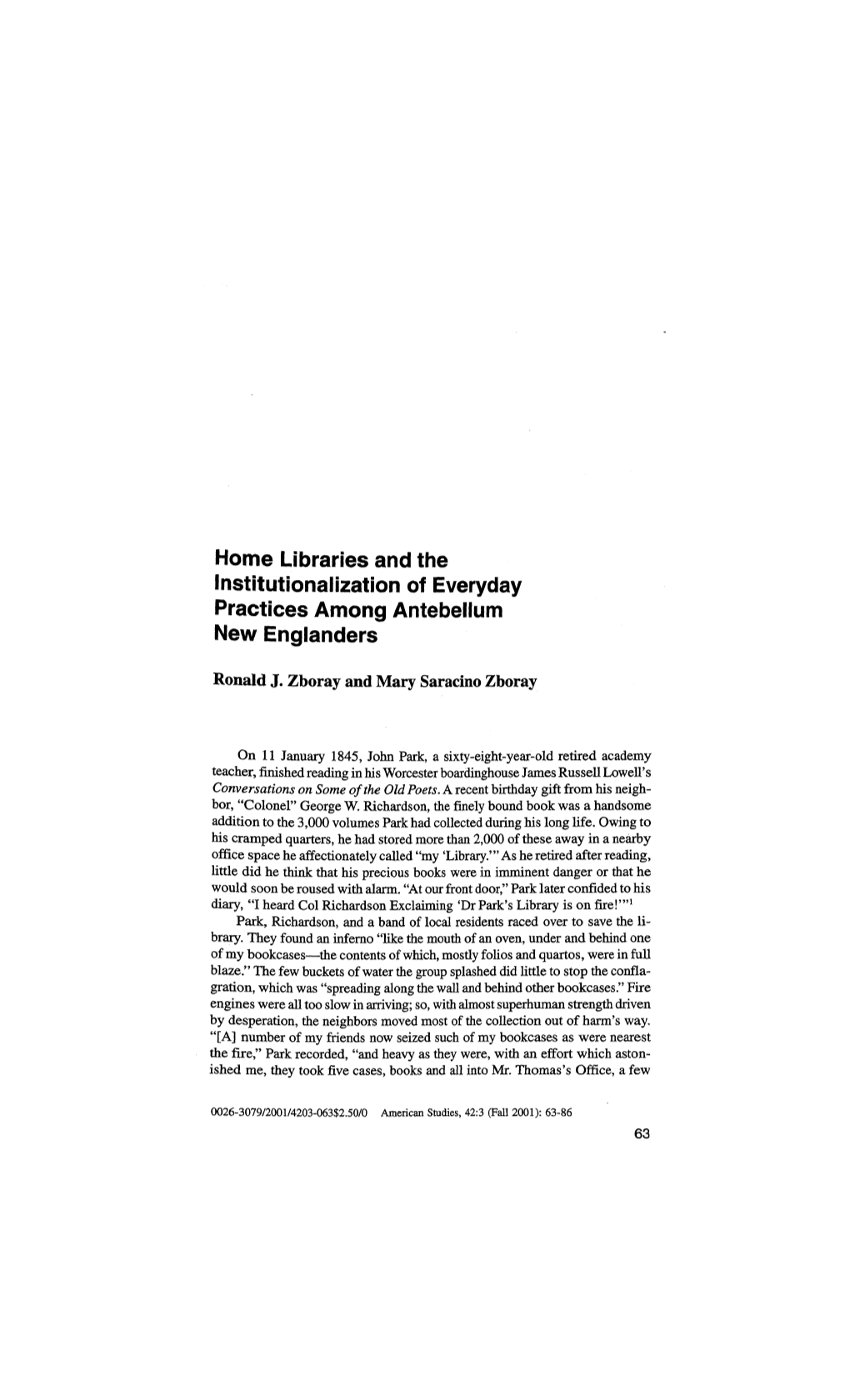 Home Libraries and the Institutionalization of Everyday Practices Among Antebellum New Englanders