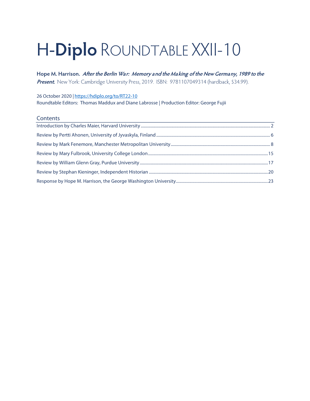 H-Diplo ROUNDTABLE XXII-10