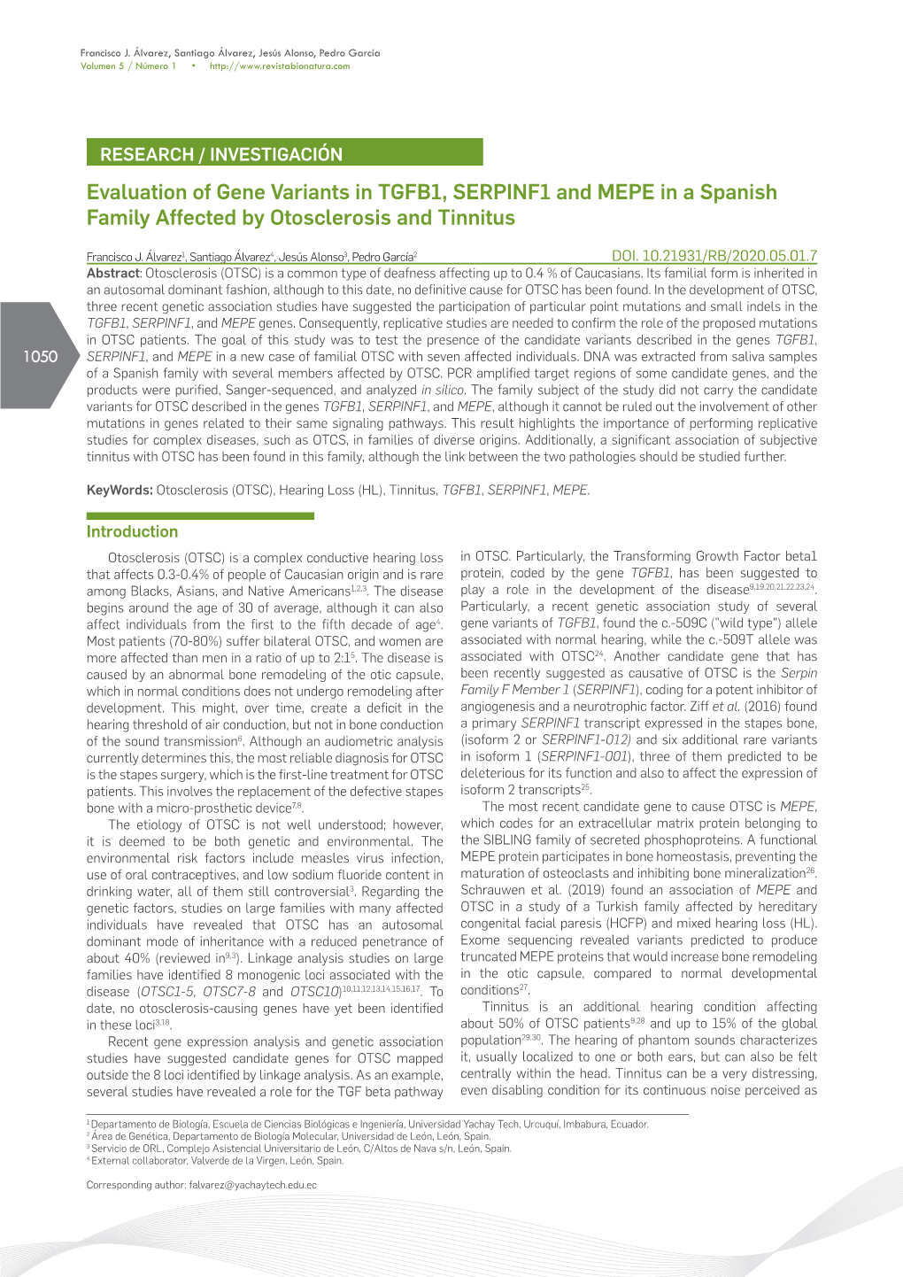 Evaluation of Gene Variants in TGFB1, SERPINF1 and MEPE in a Spanish Family Affected by Otosclerosis and Tinnitus