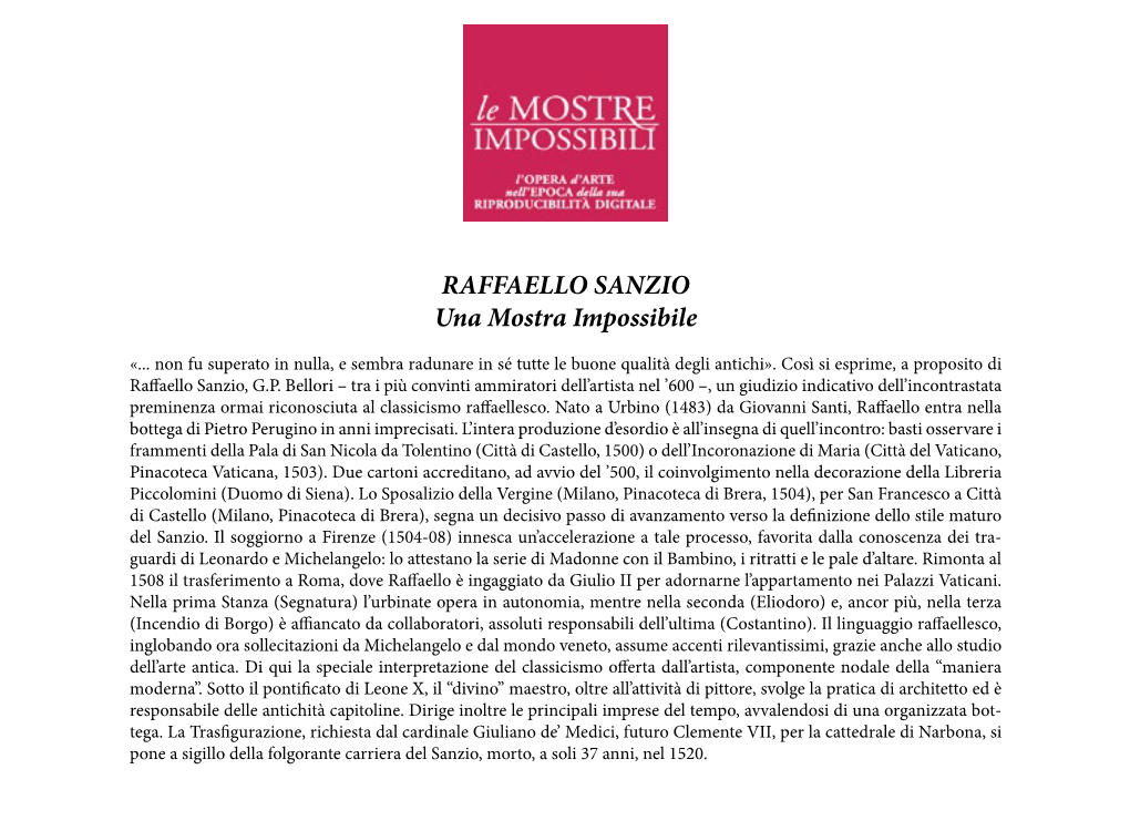 RAFFAELLO SANZIO Una Mostra Impossibile