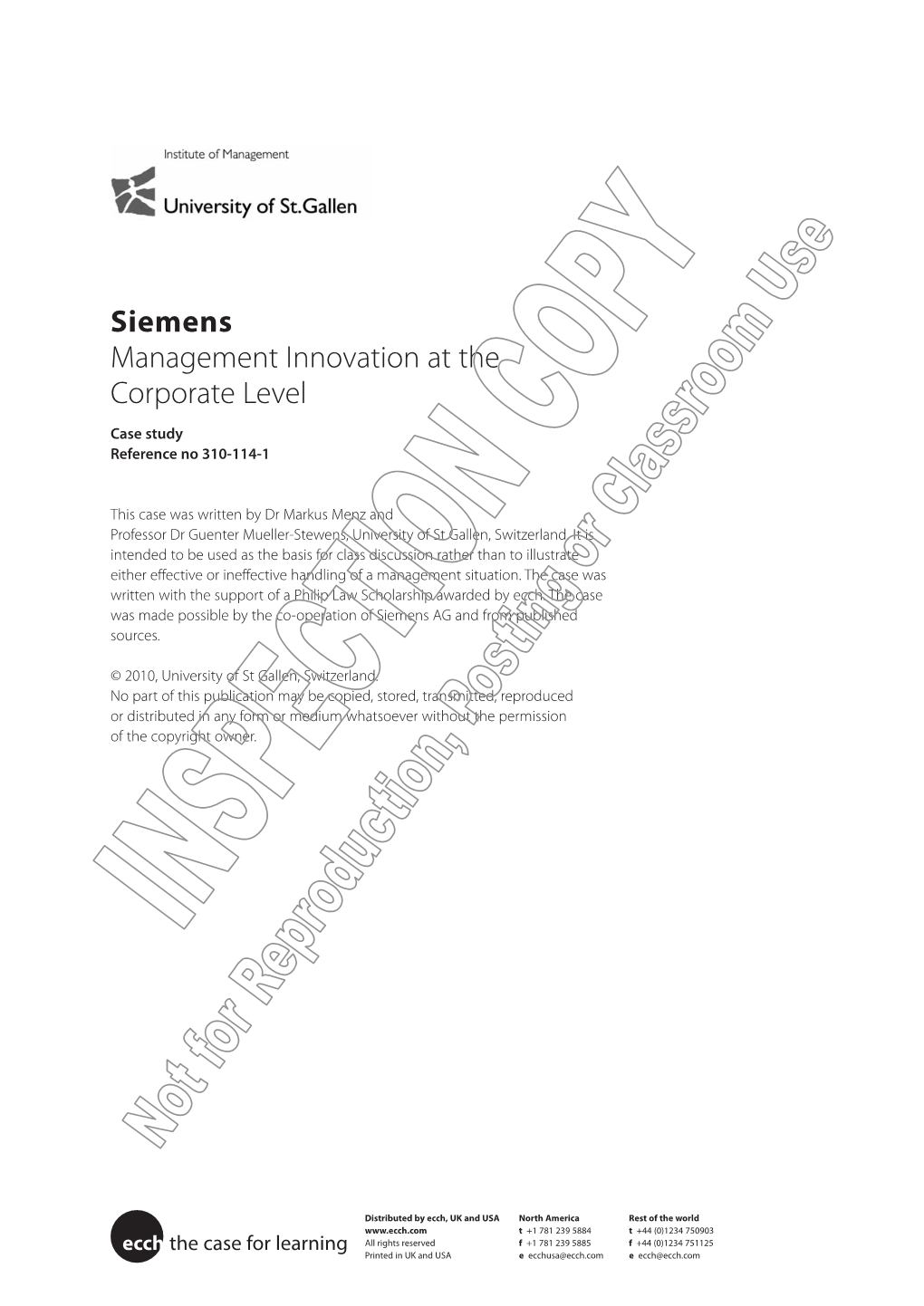 Siemens Management Innovation at the Corporate Level Case Study Reference No 310-114-1