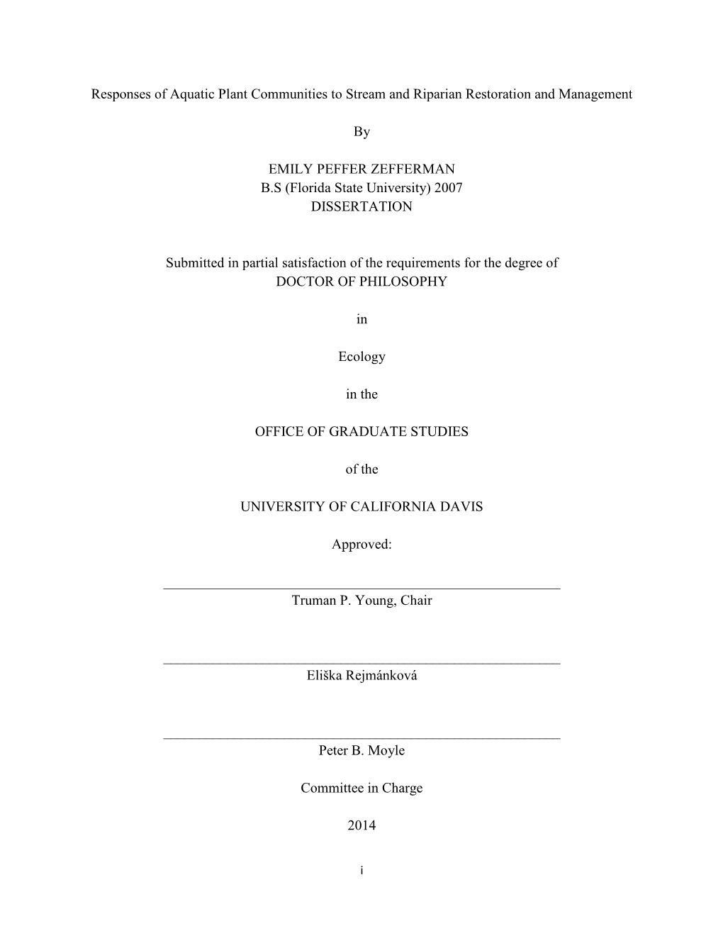 Responses of Aquatic Plant Communities to Stream and Riparian Restoration and Management