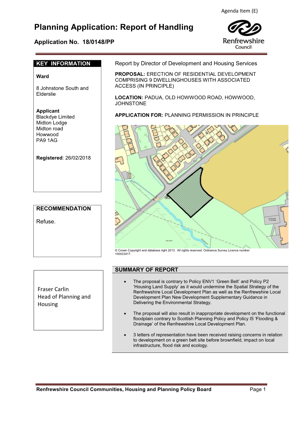 Planning Application: Report of Handling