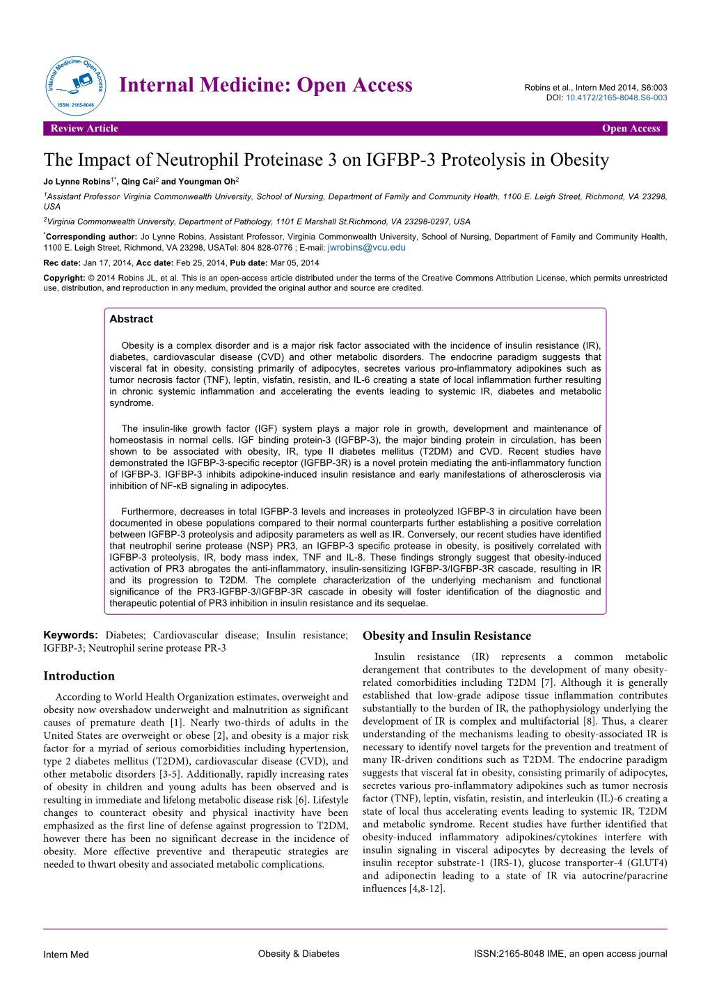 The Impact of Neutrophil Proteinase 3 on IGFBP-3 Proteolysis in Obesity