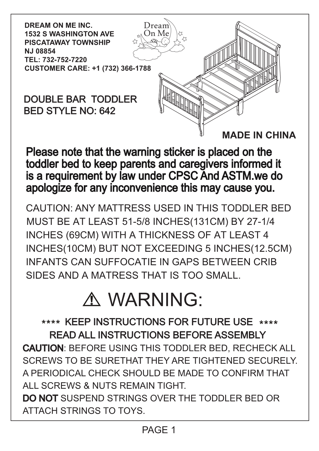 642 Sleigh Toddler Bed Manual