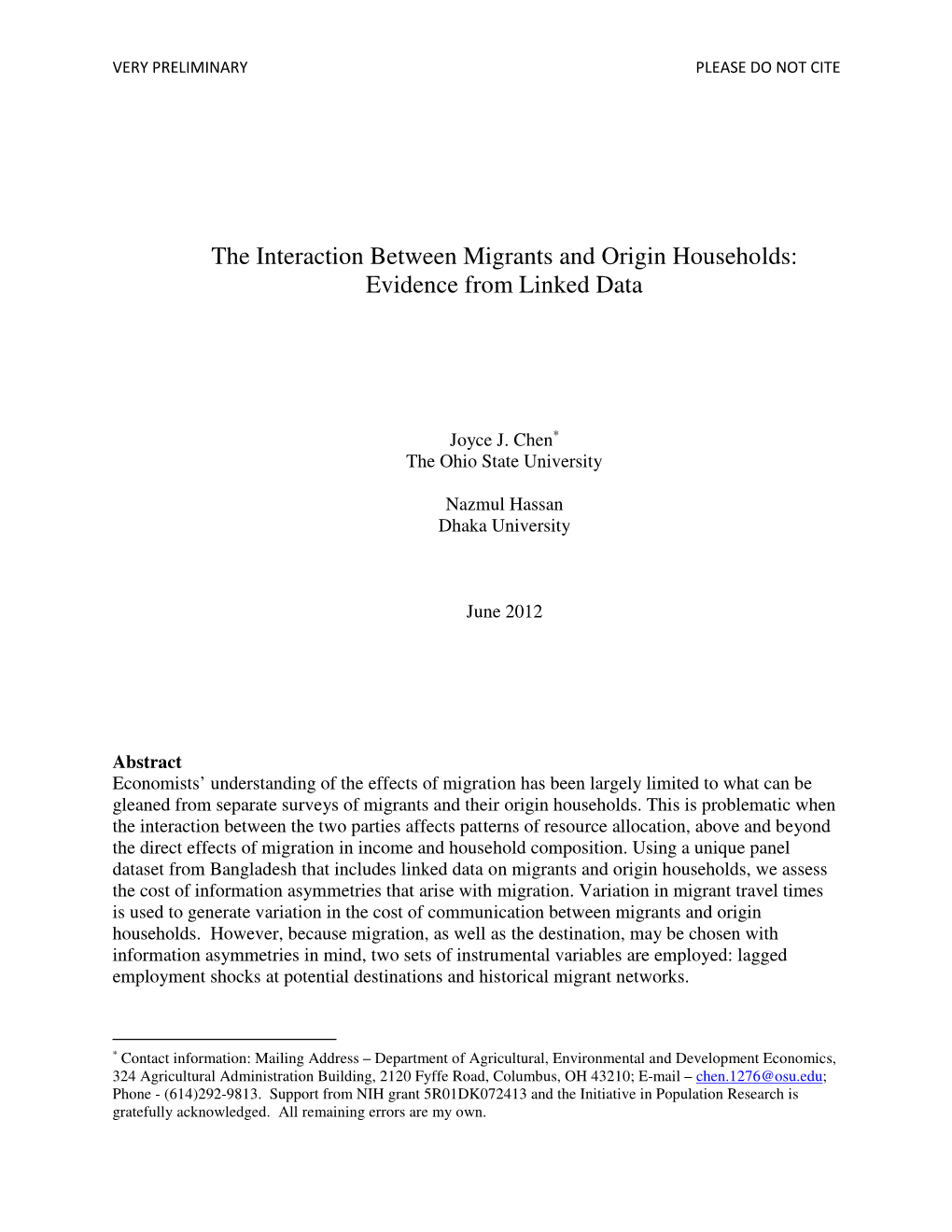 The Interaction Between Migrants and Origin Households: Evidence from Linked Data