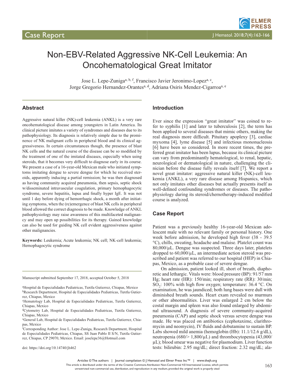 Non-EBV-Related Aggressive NK-Cell Leukemia: an Oncohematological Great Imitator