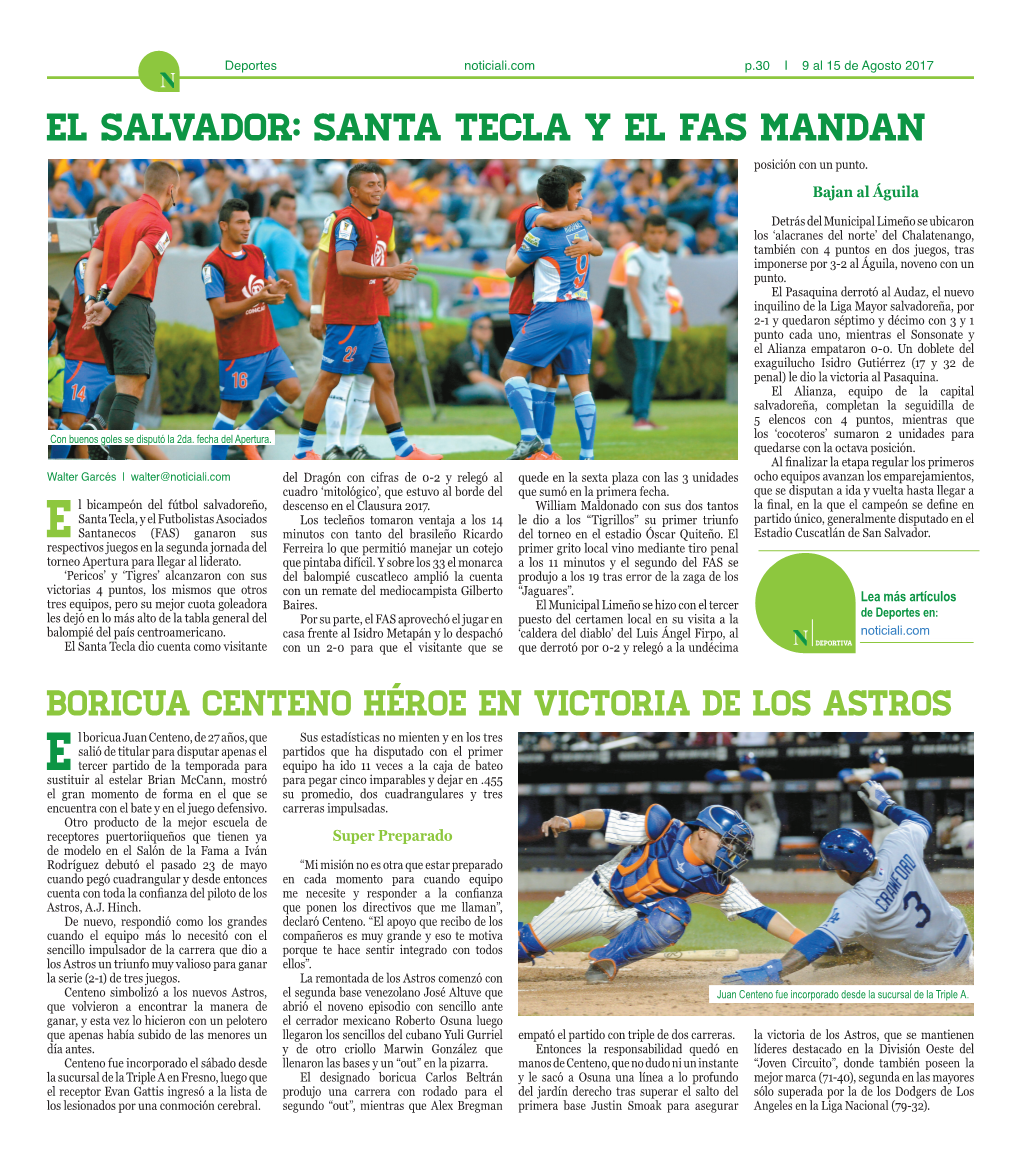 El Salvador: Santa Tecla Y El FAS Mandan Posición Con Un Punto