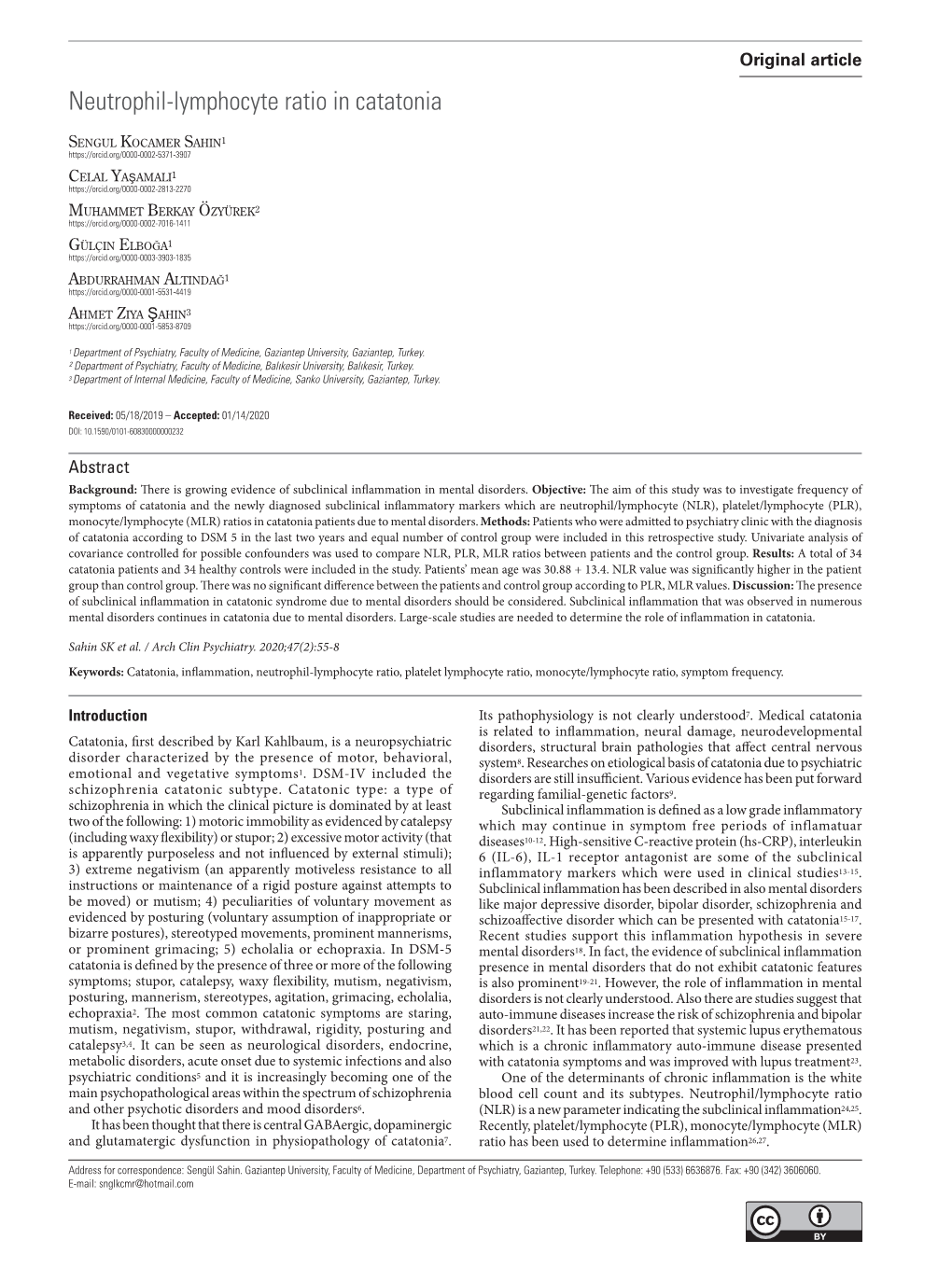 Neutrophil-Lymphocyte Ratio in Catatonia