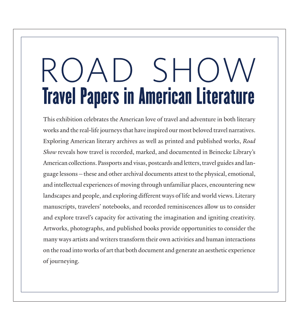 Travel Papers in American Literature