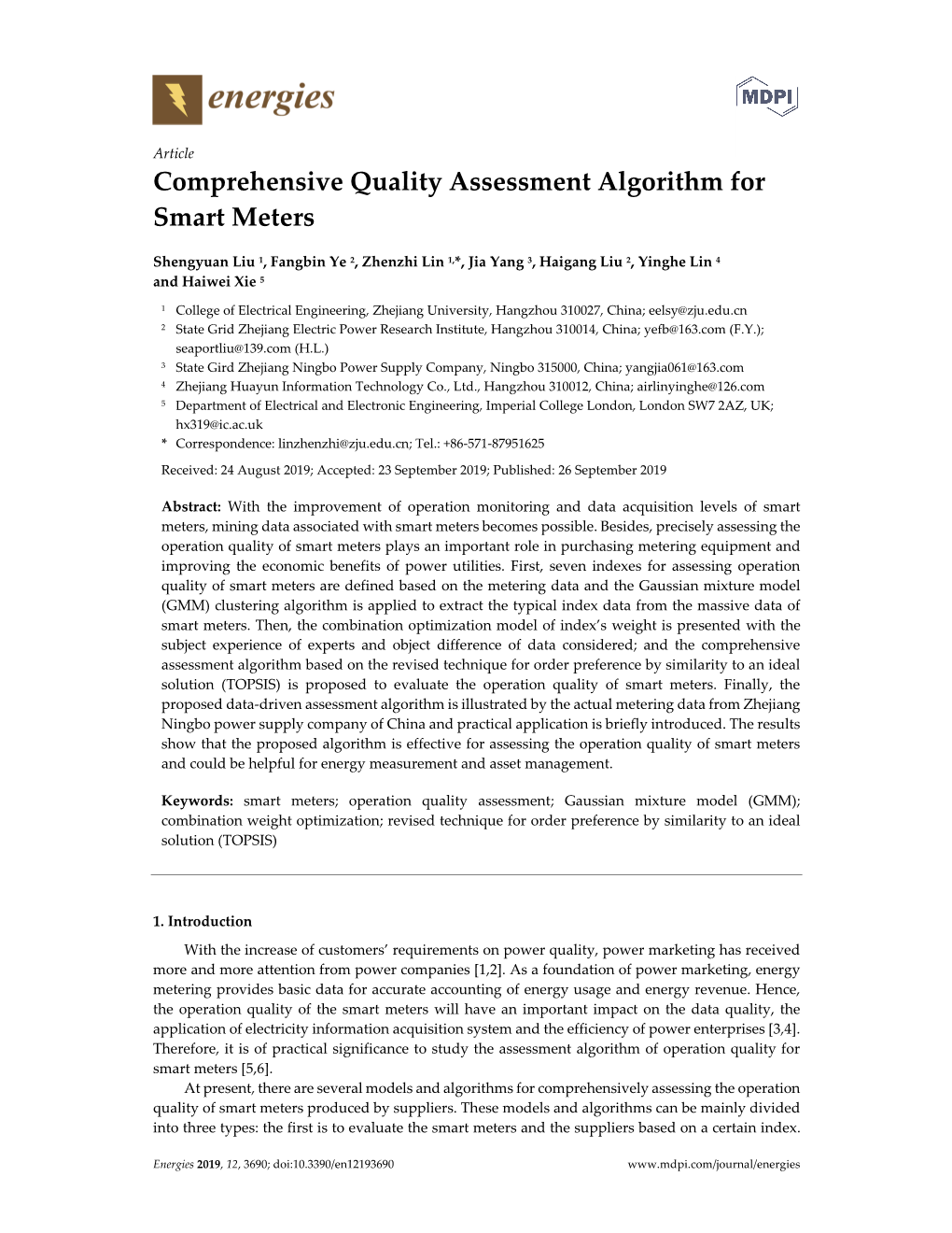 Comprehensive Quality Assessment Algorithm for Smart Meters