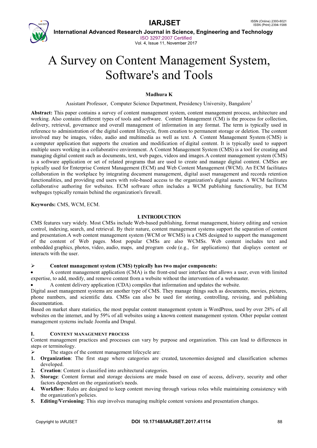 A Survey on Content Management System, Software's and Tools
