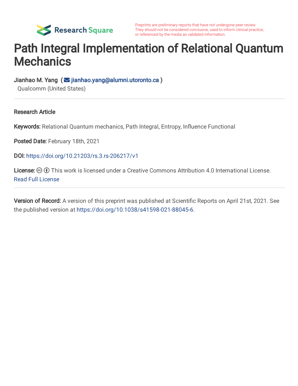 Path Integral Implementation of Relational Quantum Mechanics