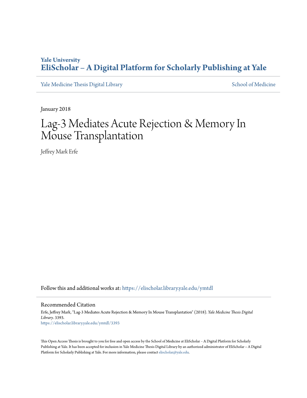 Lag-3 Mediates Acute Rejection & Memory in Mouse Transplantation