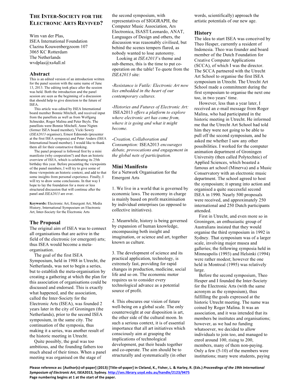 Abstract the Proposal Mini Manifesto History