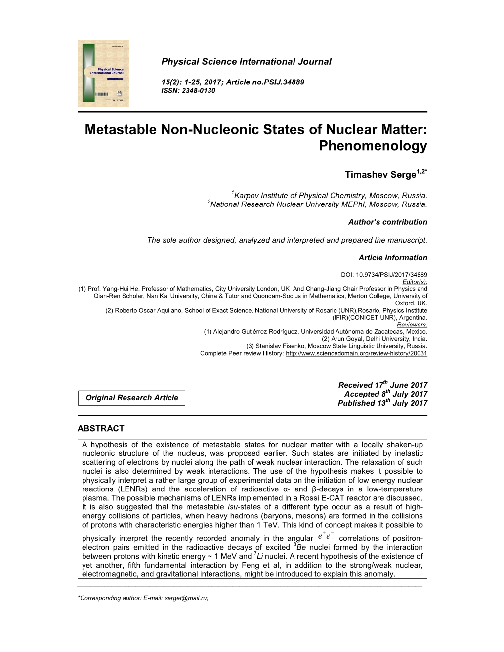 Metastable Non-Nucleonic States of Nuclear Matter: Phenomenology