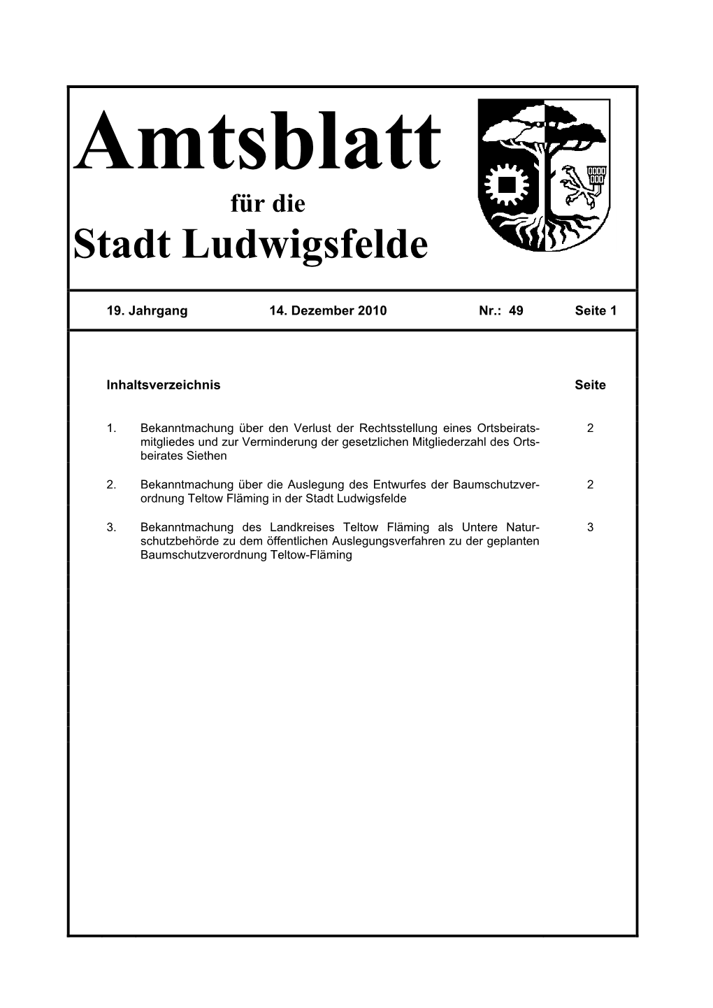 Amtsblatt Für Die Stadt Ludwigsfelde