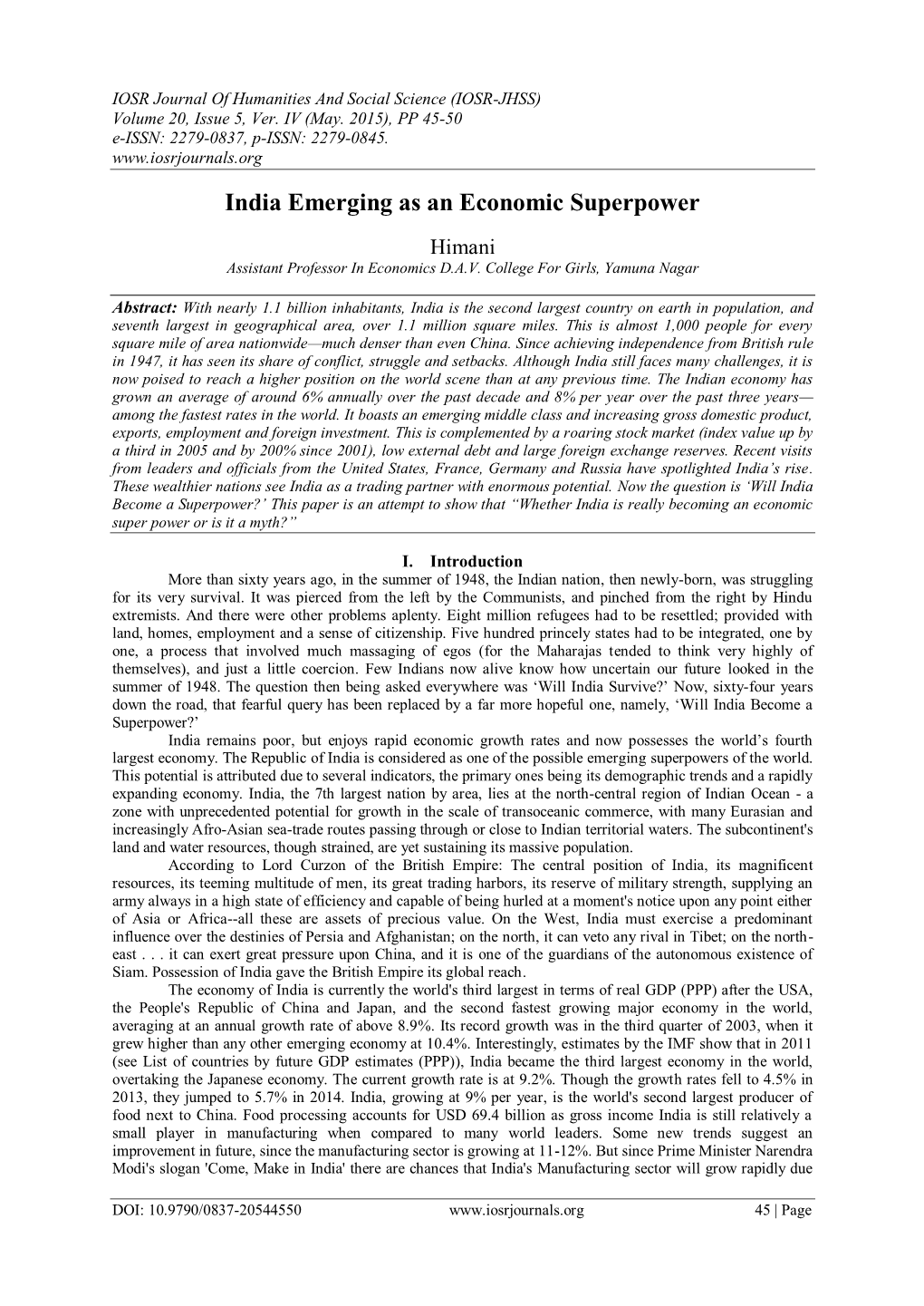 India Emerging As an Economic Superpower