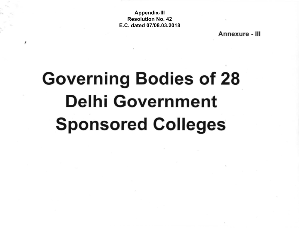 Governing Bodies of 28 Delhi Government Sponsored Colleges Appendix-III Resolution No