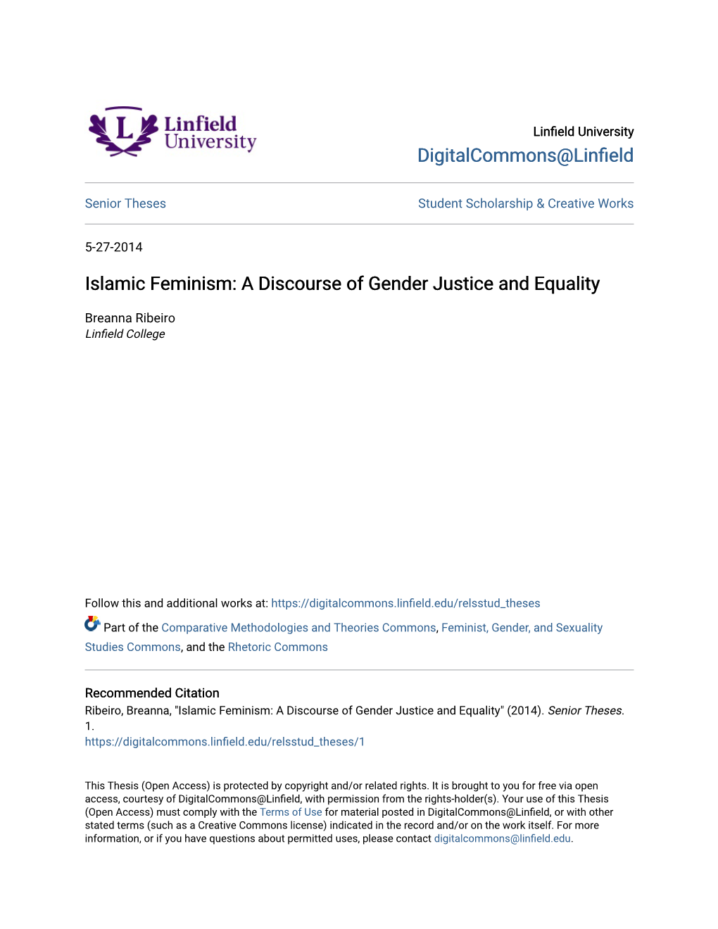 Islamic Feminism: a Discourse of Gender Justice and Equality