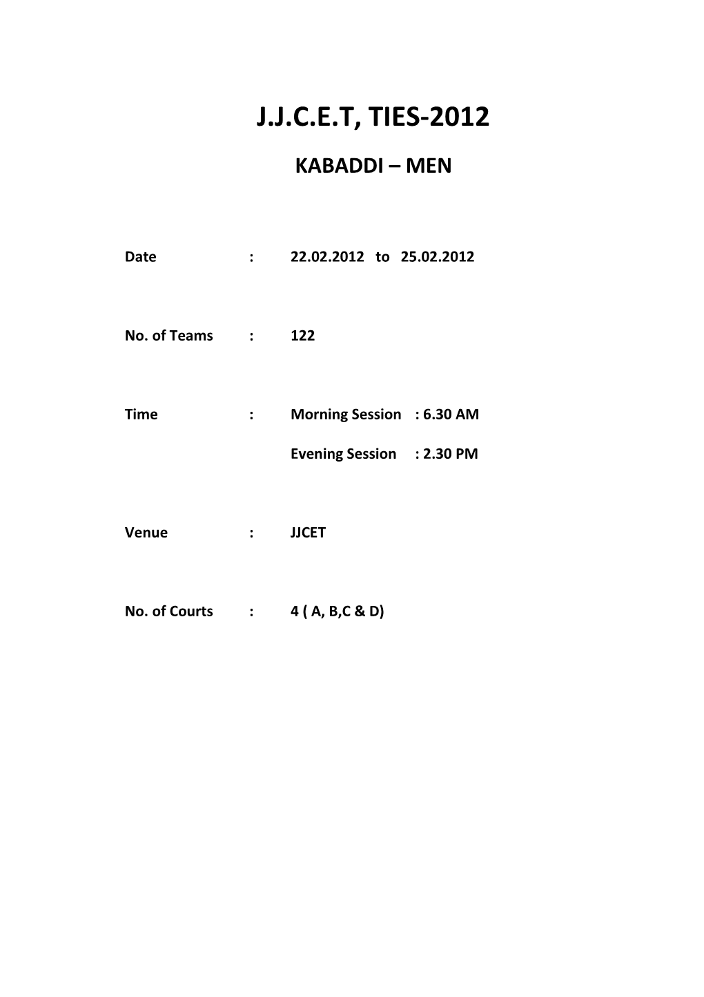 Kabaddi Fixtures