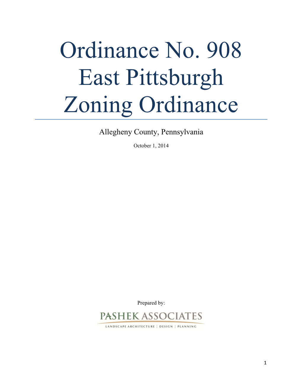 Ordinance No. 908 East Pittsburgh Zoning Ordinance