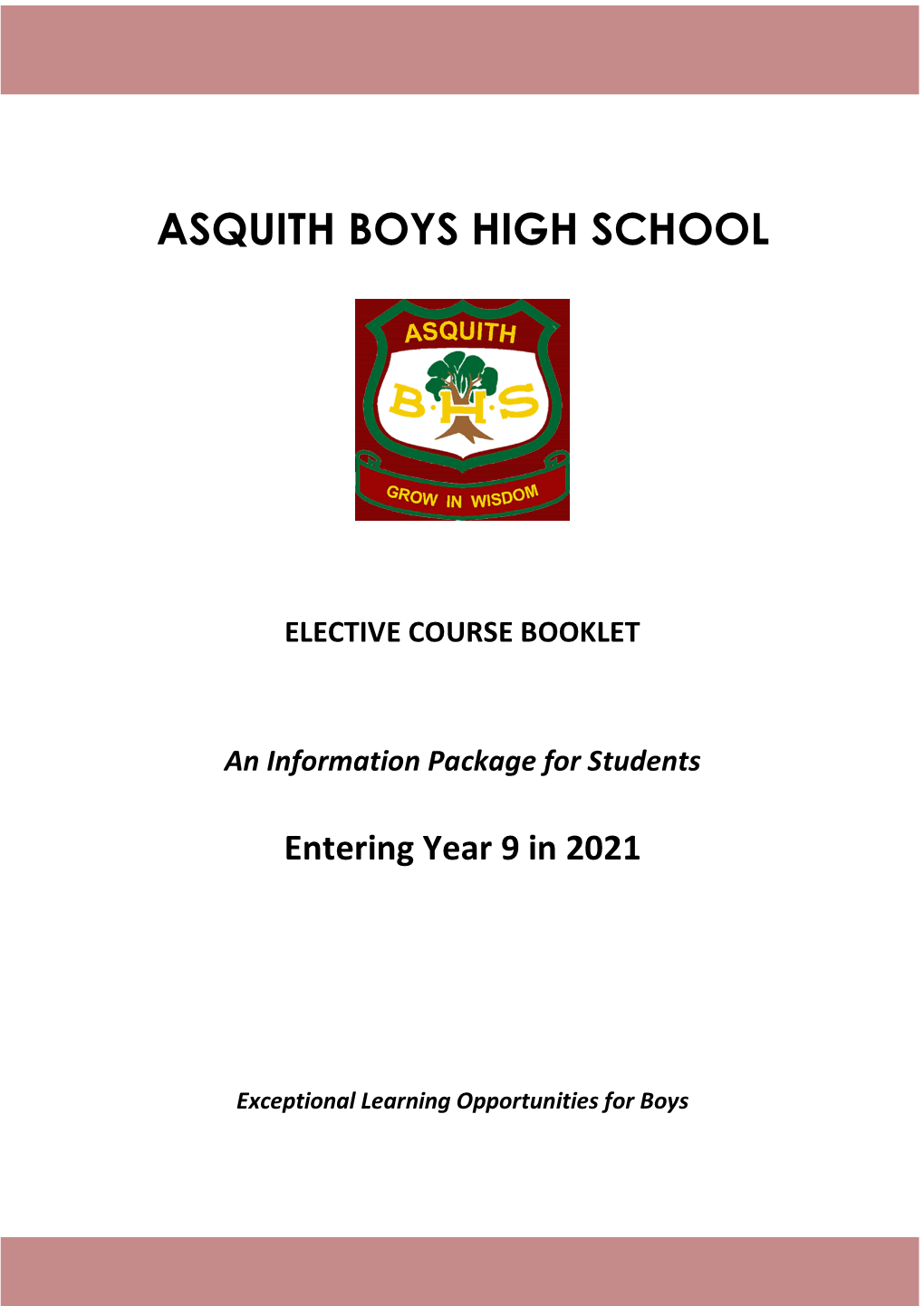 Year 9 2021 Elective Course Booklet