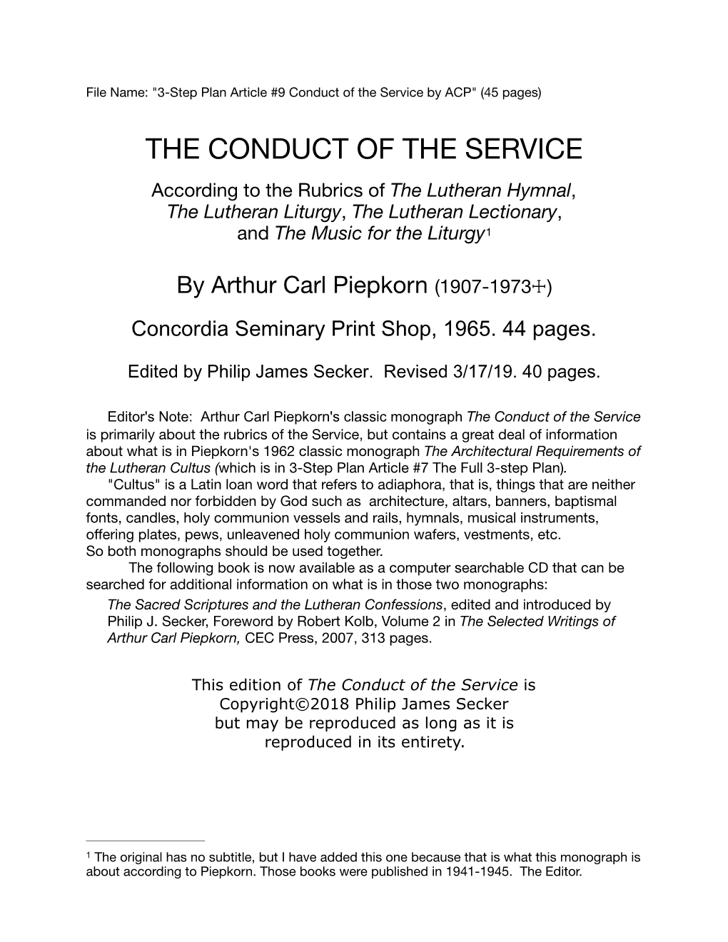 3-Step Plan Article #9 Conduct of the Service by ACP