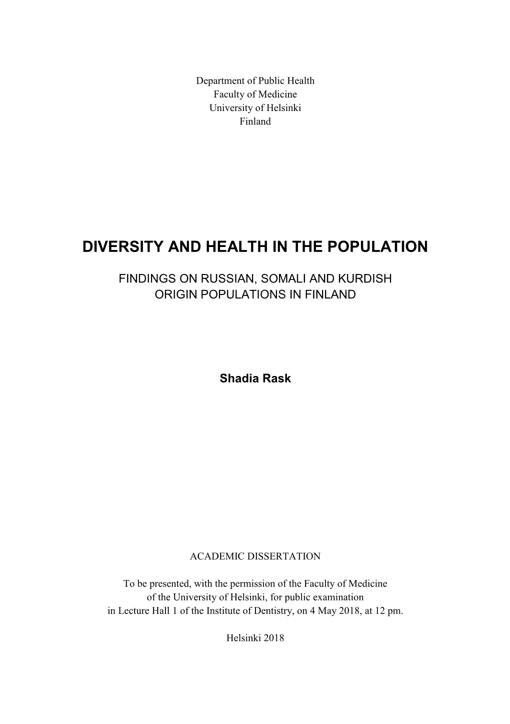 Diversity and Health in the Population