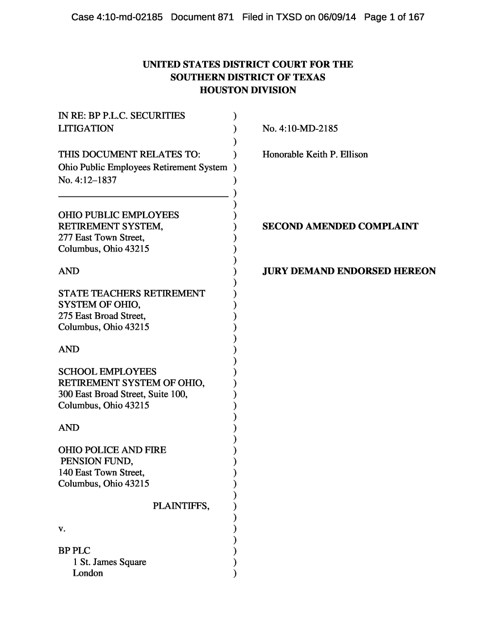 In Re: BP P.L.C. Securities Litigation 10-MD-02185-Second Amended