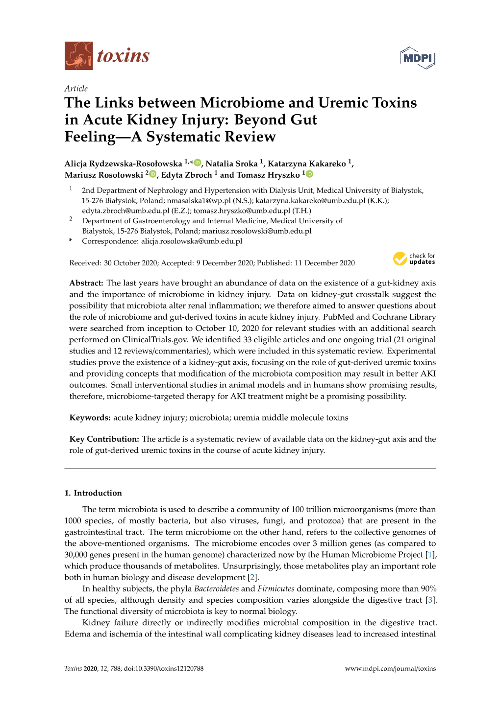 The Links Between Microbiome and Uremic Toxins in Acute Kidney Injury: Beyond Gut Feeling—A Systematic Review