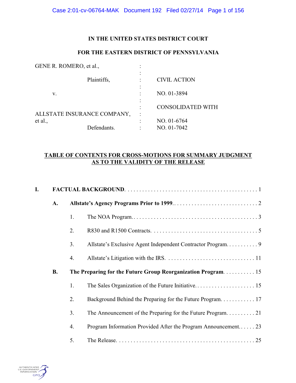 Case 2:01-Cv-06764-MAK Document 192 Filed 02/27/14 Page 1 of 156