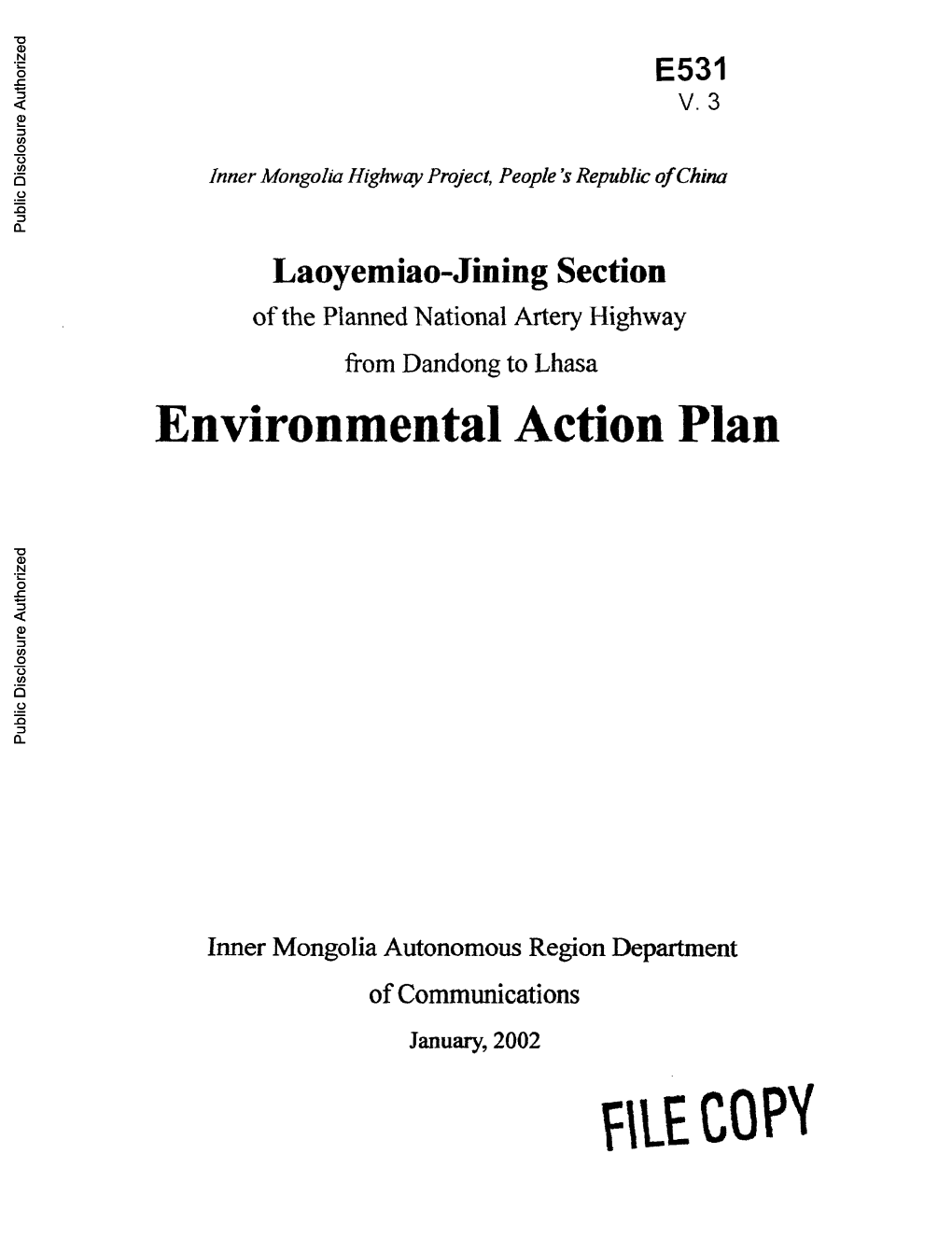 Environmental Action Plan Public Disclosure Authorized Public Disclosure Authorized