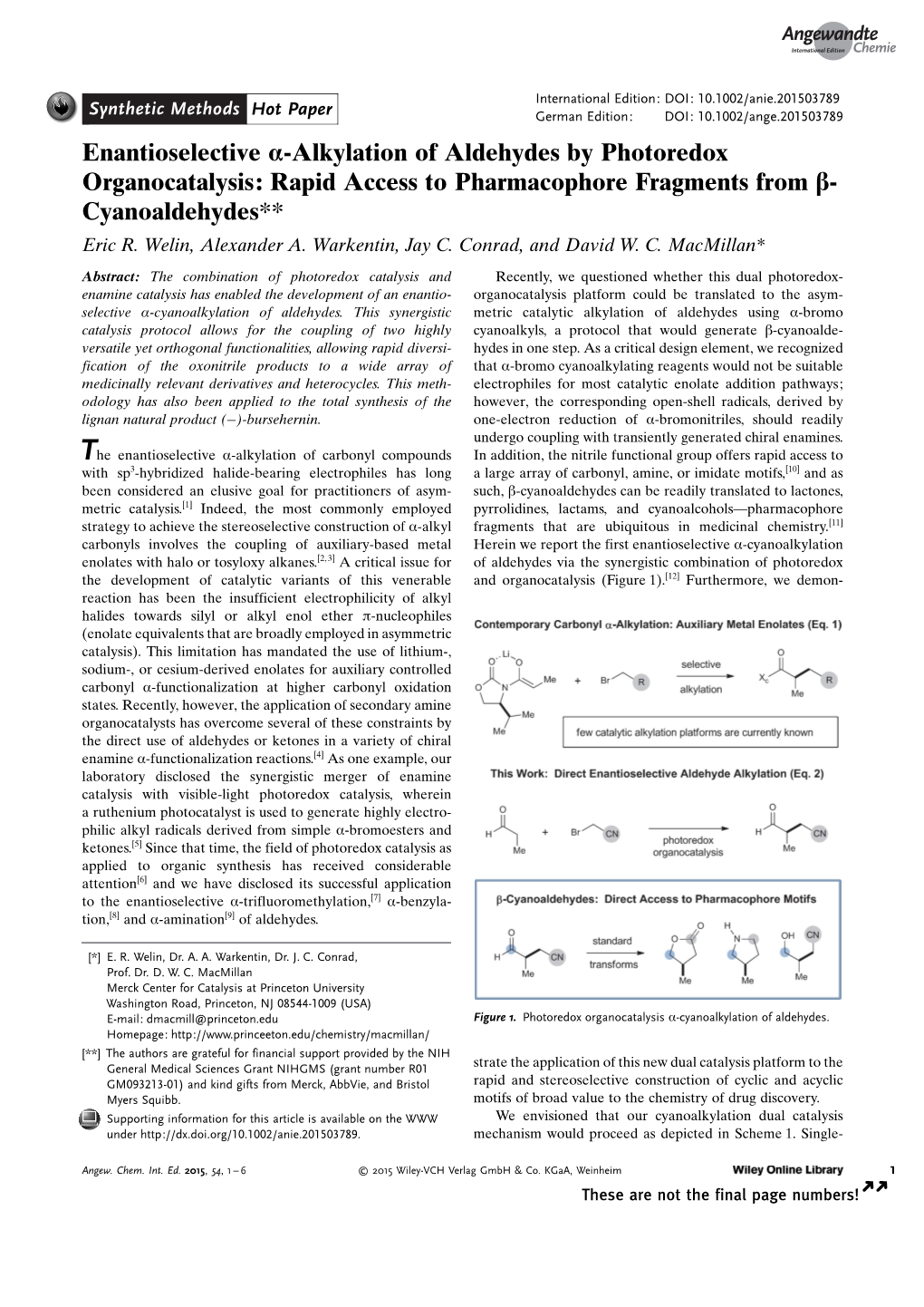 Enantioselective Alkylation of Aldehydes