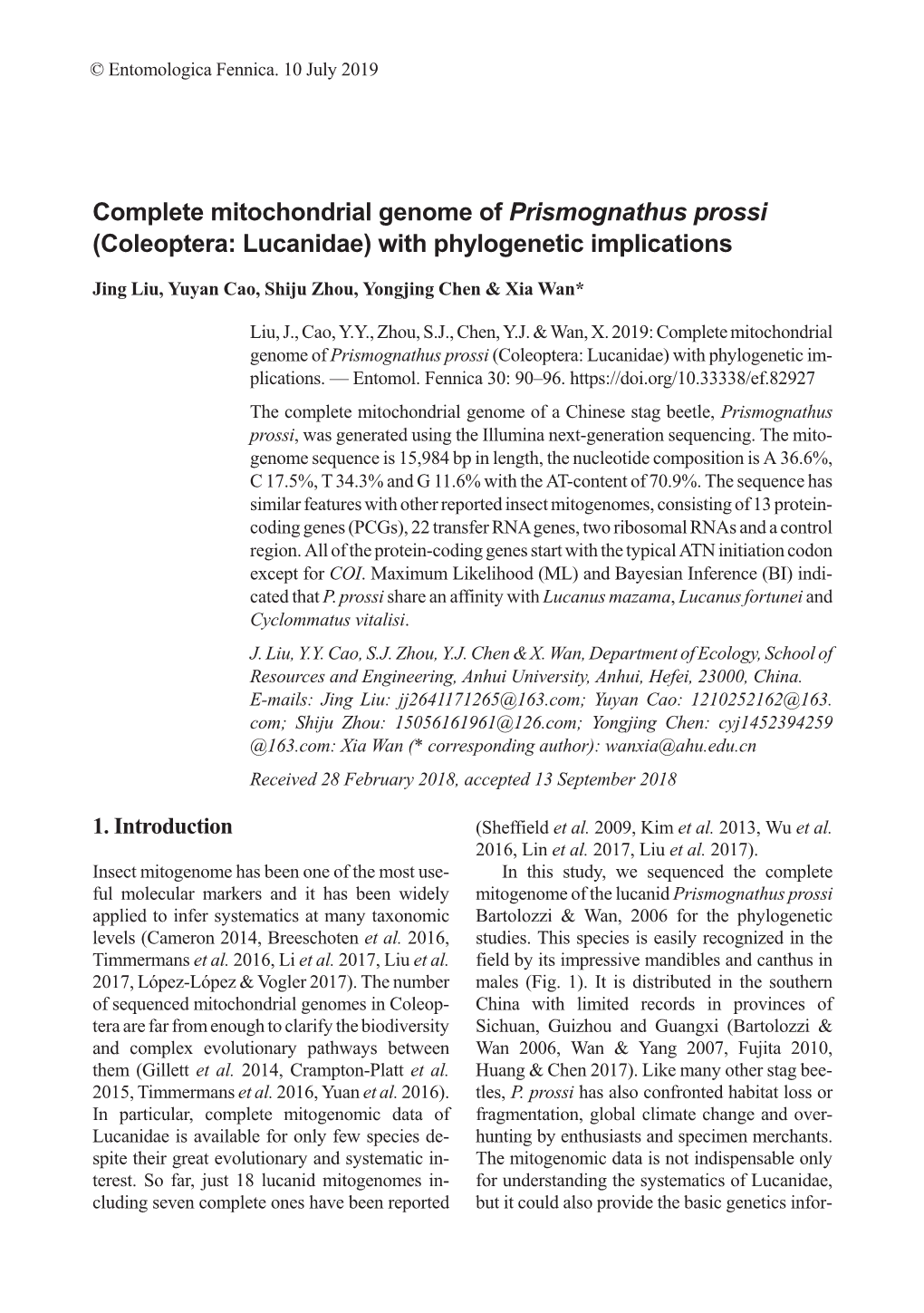 Complete Mitochondrial Genome of Prismognathus Prossi (Coleoptera: Lucanidae) with Phylogenetic Implications