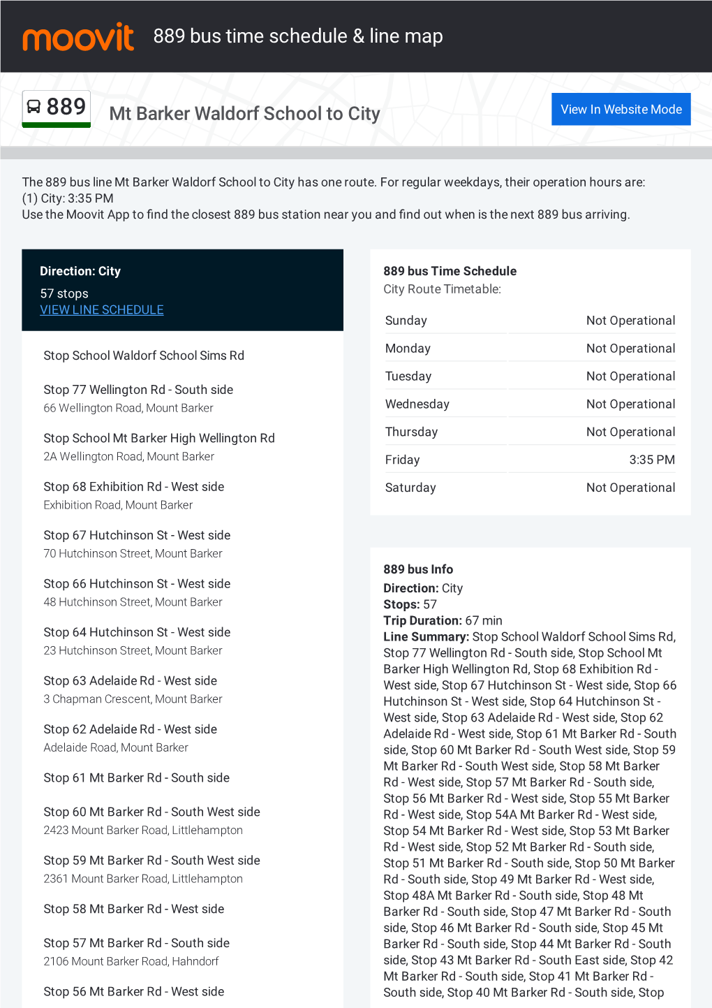 889 Bus Time Schedule & Line Route