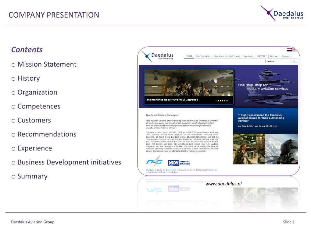Daedalus Aviation Group Slide 1 COMPANY PRESENTATION