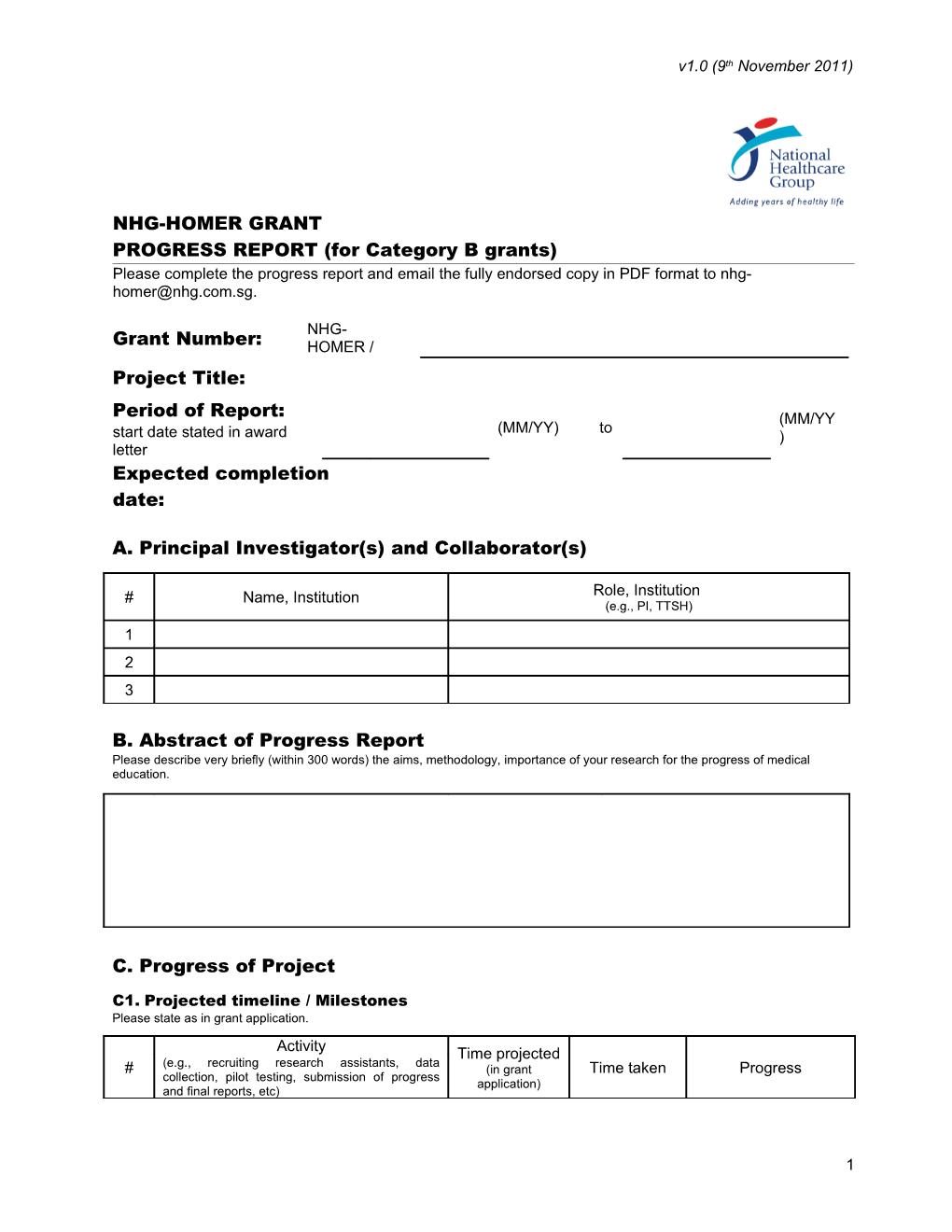 PROGRESS REPORT (For Category B Grants)