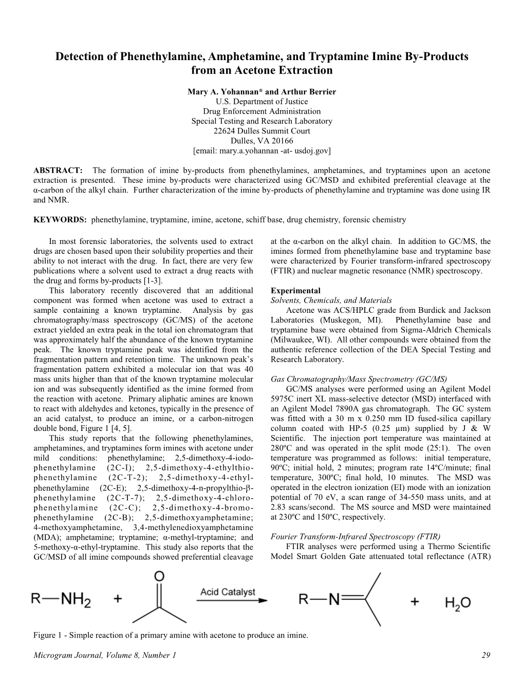 Detection of Phenethylamine, Amphetamine, and Tryptamine Imine By-Products from an Acetone Extraction