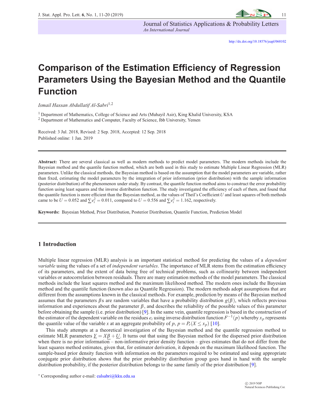 Comparison of the Estimation Efficiency of Regression