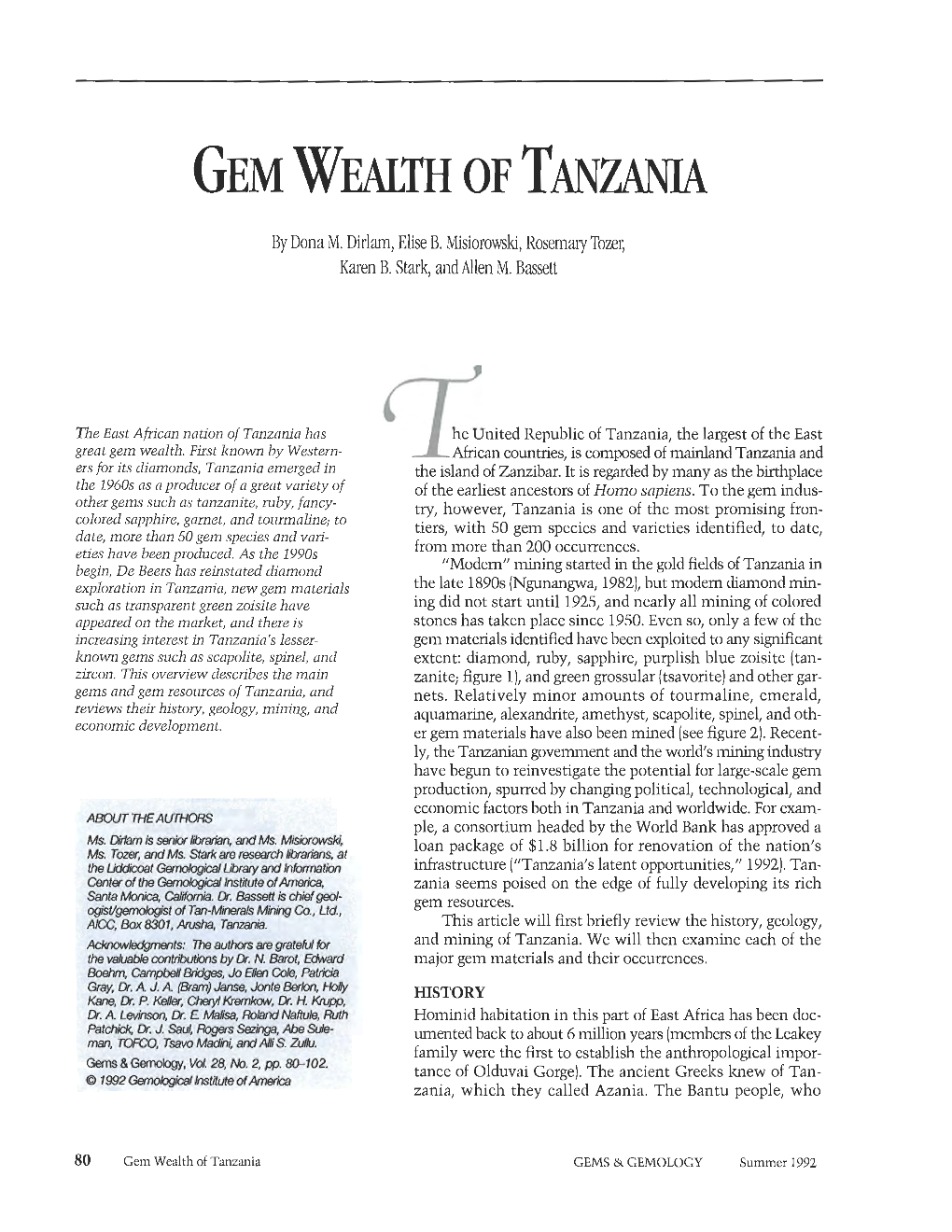 Gem Wealth of Tanzania GEMS & GEMOLOGY Summer 1992 Fipe 1