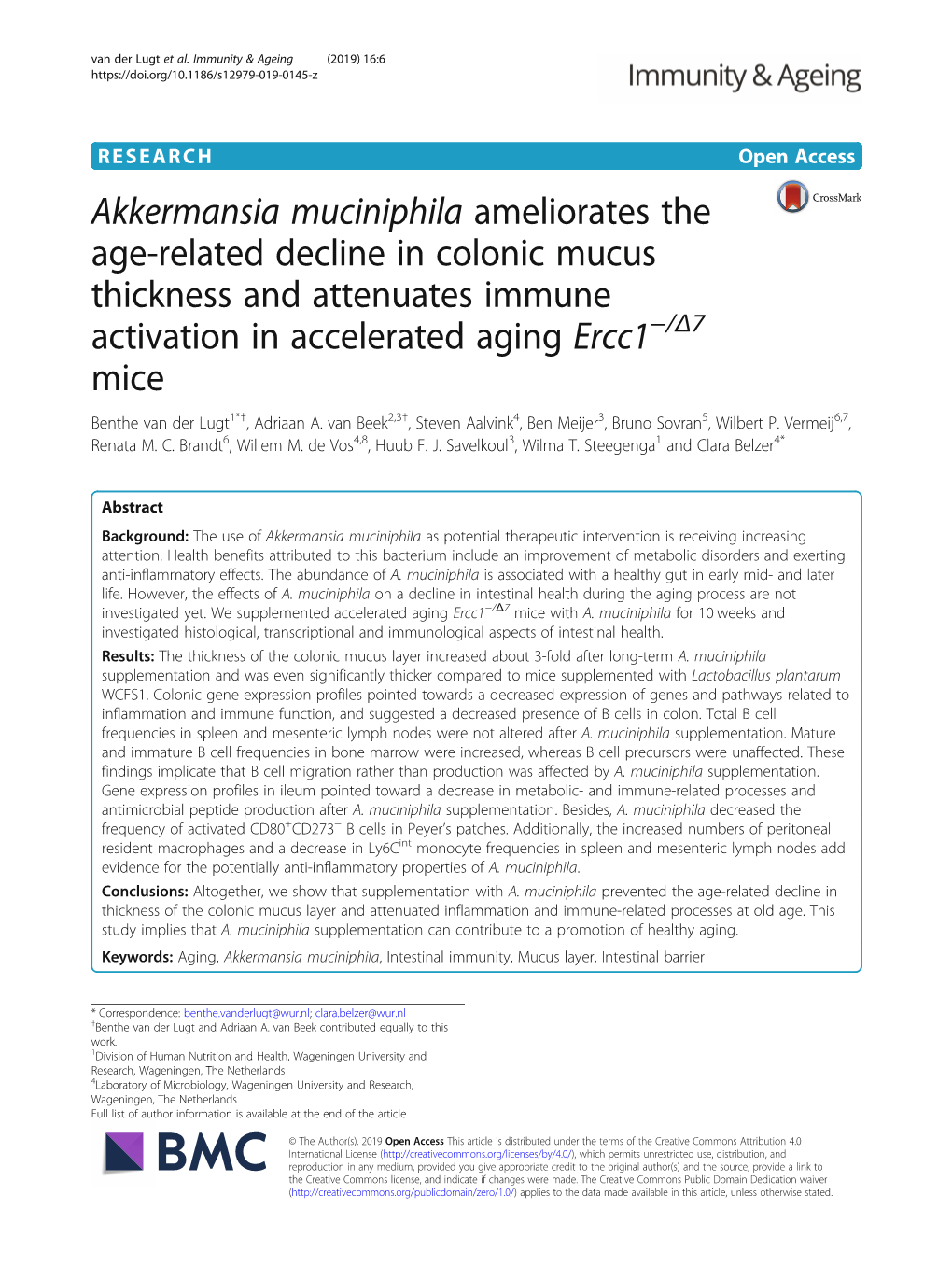 Akkermansia Muciniphila Ameliorates the Age-Related Decline in Colonic