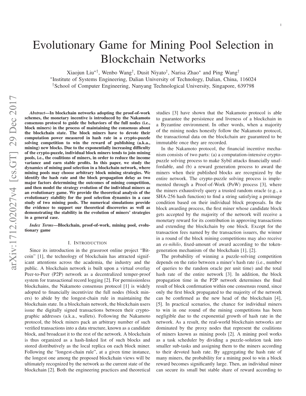 Evolutionary Game for Mining Pool Selection in Blockchain