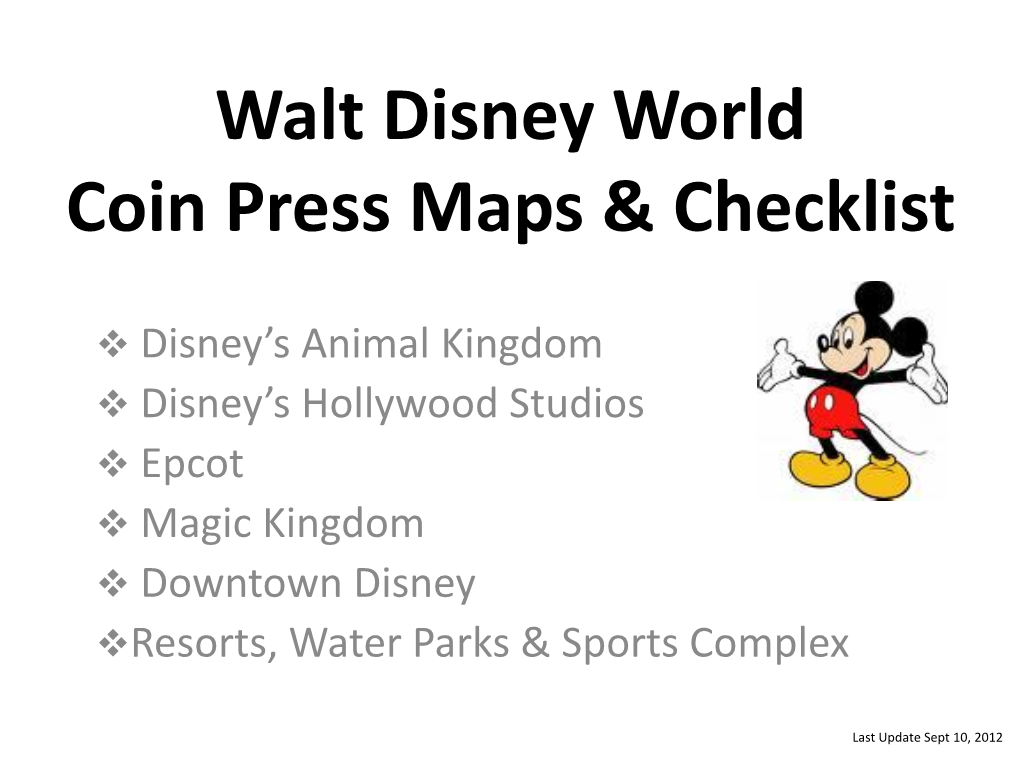 Walt Disney World Coin Press Maps & Checklist
