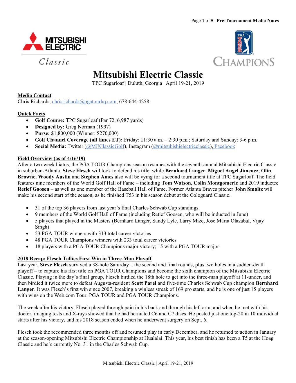 Mitsubishi Electric Classic TPC Sugarloaf | Duluth, Georgia | April 19-21, 2019