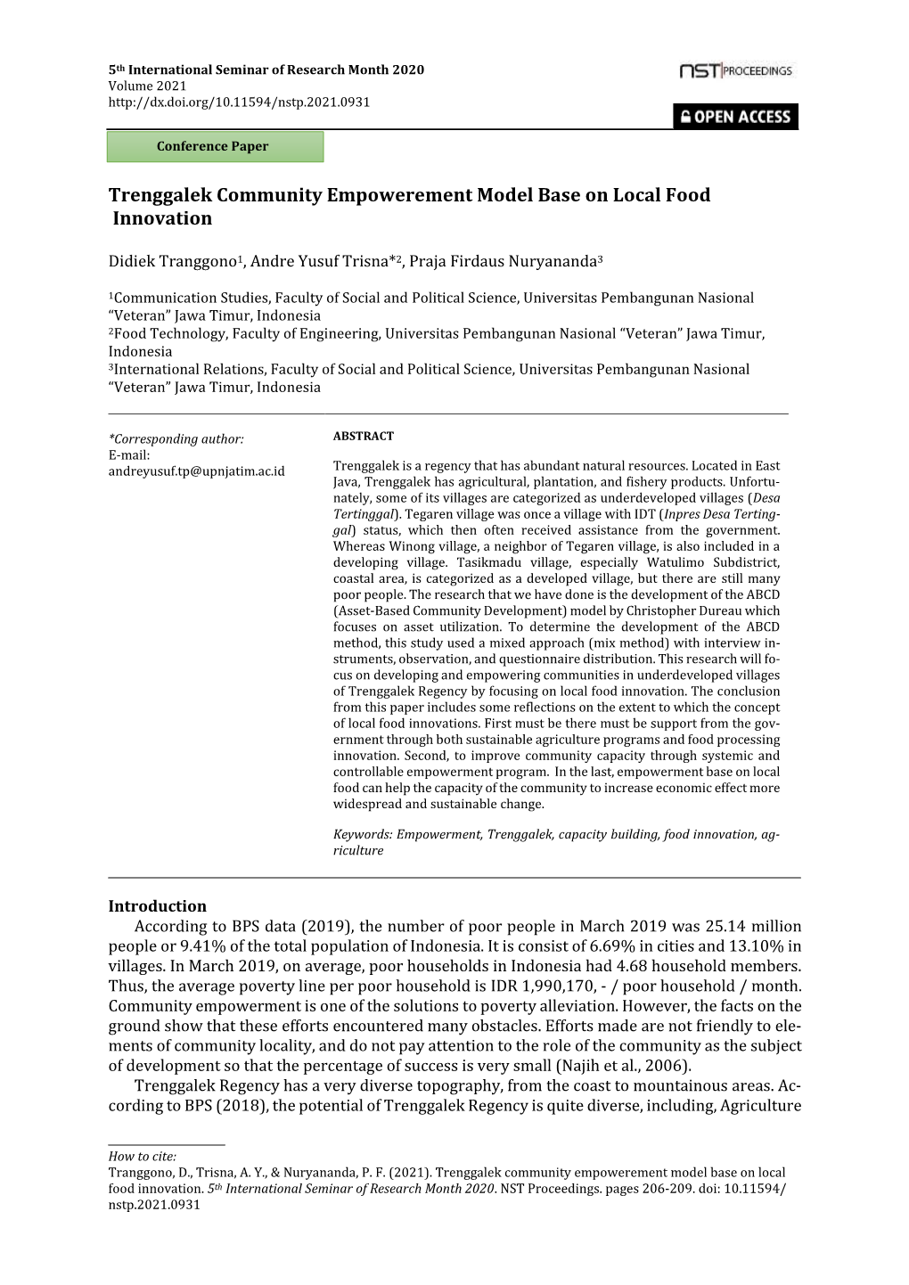 Trenggalek Community Empowerement Model Base on Local Food Innovation