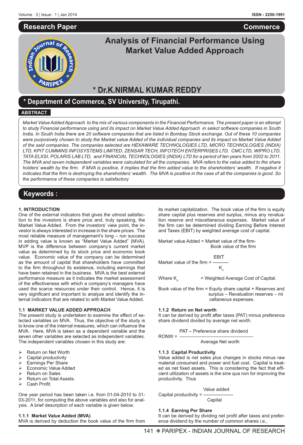 Analysis of Financial Performance Using Market Value Added Approach