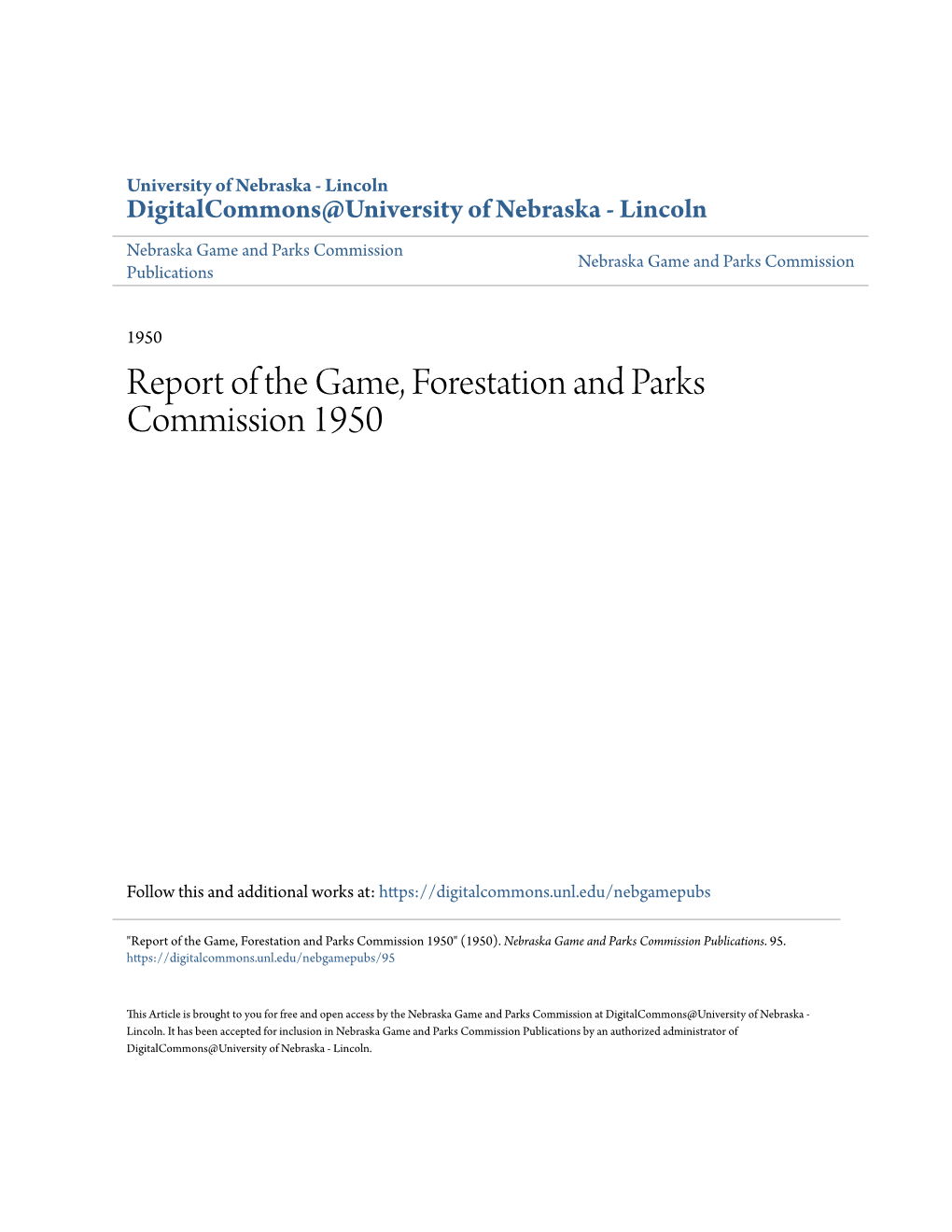 Report of the Game, Forestation and Parks Commission 1950