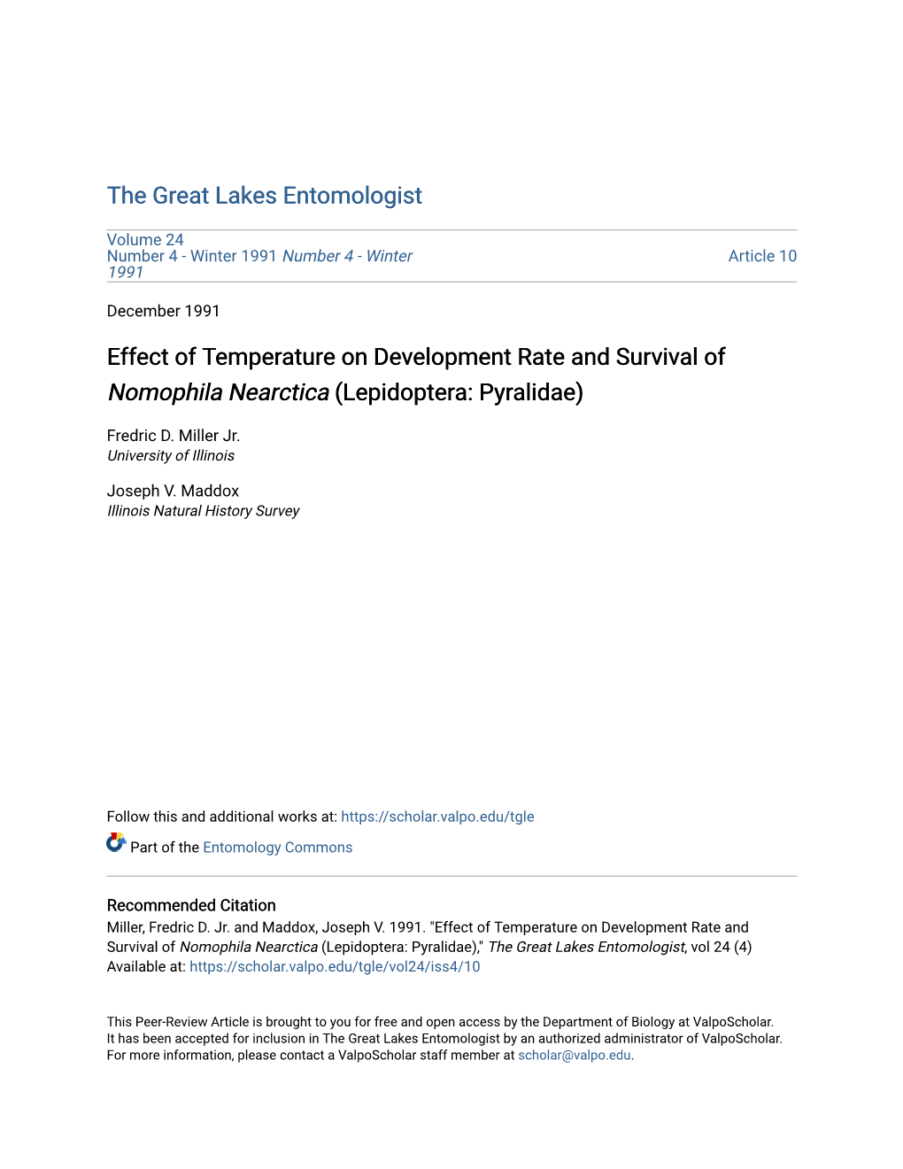 Effect of Temperature on Development Rate and Survival of Nomophila Nearctica (Lepidoptera: Pyralidae)