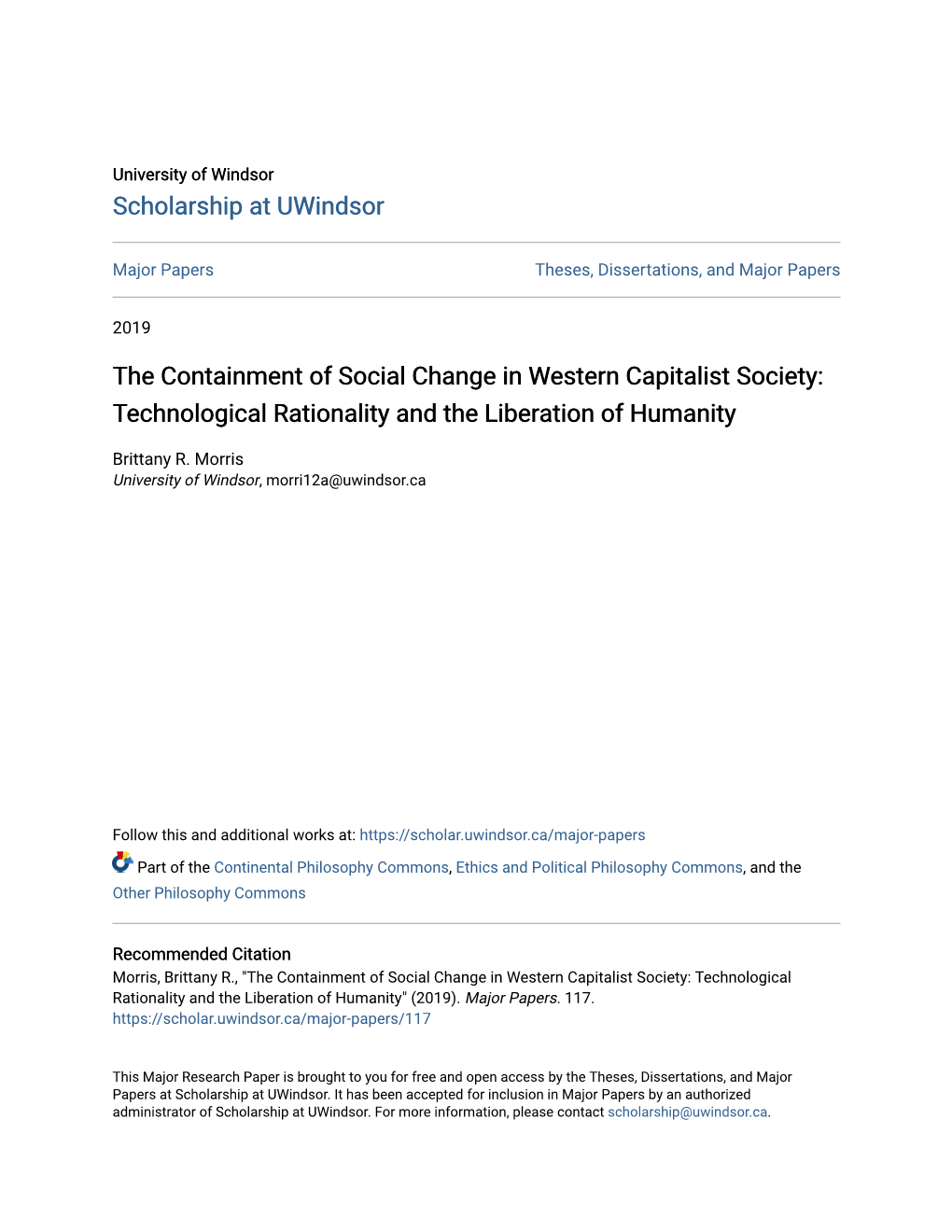 The Containment of Social Change in Western Capitalist Society: Technological Rationality and the Liberation of Humanity